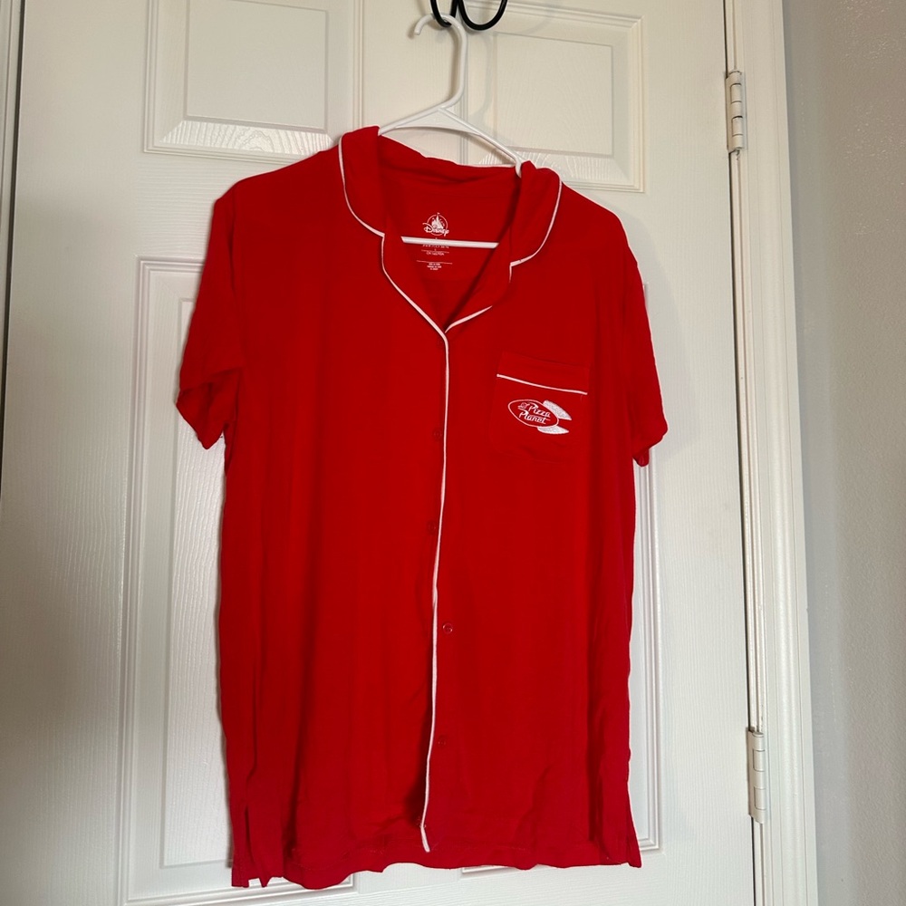 Disney Red Men's Casual Shirt with White Piping